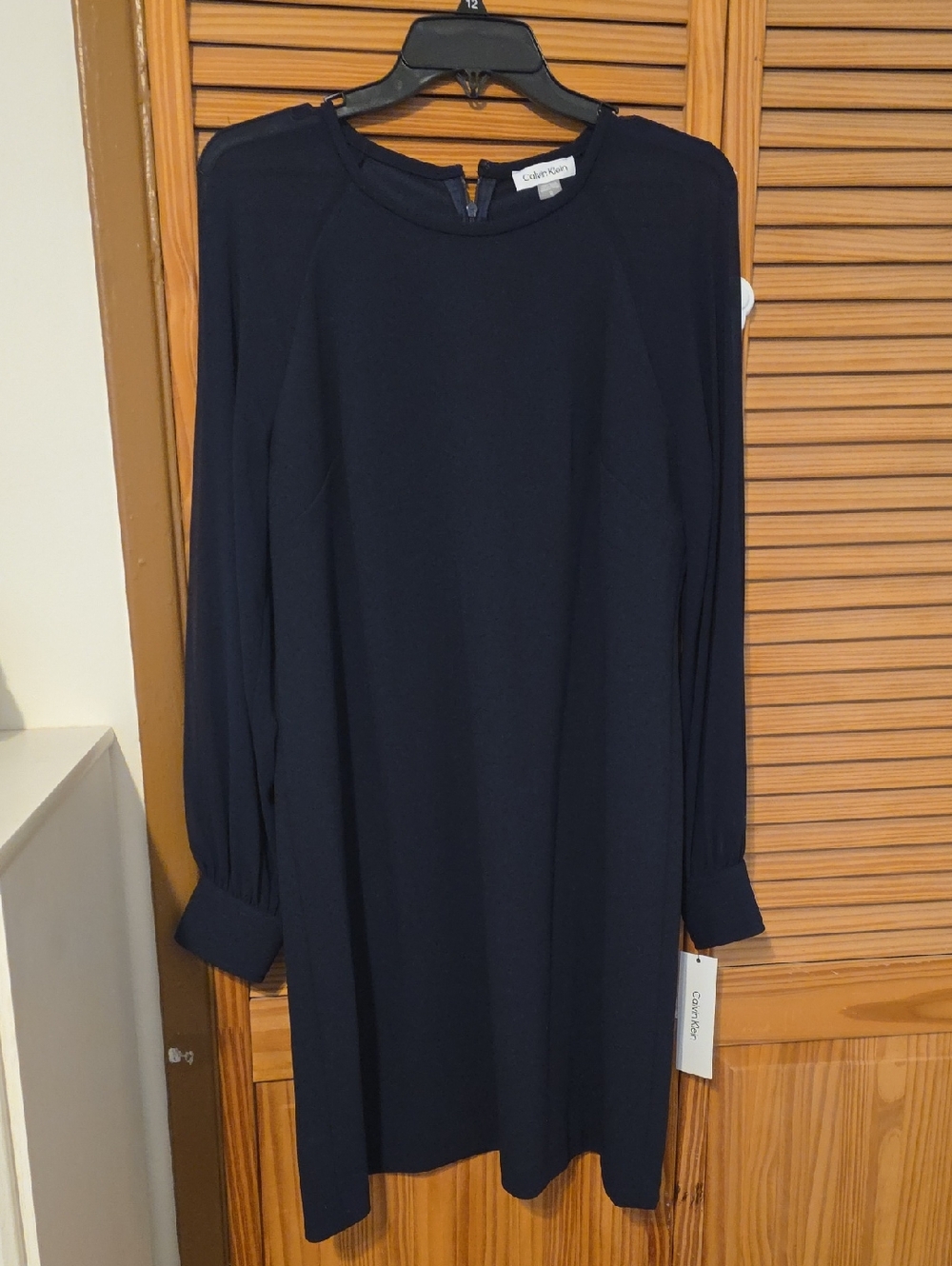 Calvin Klein Navy Long Sleeve Shift Dress - Minimalist Crewneck